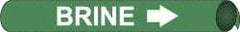 NMC - Pipe Marker with Brine Legend and Arrow Graphic - 2-1/2 to 3-1/4" Pipe Outside Diam, White on Green - All Tool & Supply