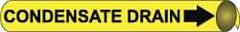 NMC - Pipe Marker with Condensate Drain Legend and Arrow Graphic - 3-3/8 to 4-1/2" Pipe Outside Diam, Black on Yellow - All Tool & Supply