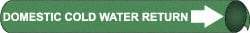 NMC - Pipe Marker with Domestic Cold Water Return Legend and Arrow Graphic - 1-1/8 to 2-3/8" Pipe Outside Diam, White on Green - All Tool & Supply