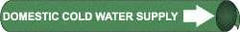 NMC - Pipe Marker with Domestic Cold Water Supply Legend and Arrow Graphic - 2-1/2 to 3-1/4" Pipe Outside Diam, White on Green - All Tool & Supply