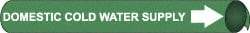 NMC - Pipe Marker with Domestic Cold Water Supply Legend and Arrow Graphic - 1-1/8 to 2-3/8" Pipe Outside Diam, White on Green - All Tool & Supply