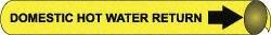 NMC - Pipe Marker with Domestic Hot Water Return Legend and Arrow Graphic - 3-3/8 to 4-1/2" Pipe Outside Diam, Black on Yellow - All Tool & Supply