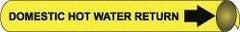 NMC - Pipe Marker with Domestic Hot Water Return Legend and Arrow Graphic - 3-3/8 to 4-1/2" Pipe Outside Diam, Black on Yellow - All Tool & Supply