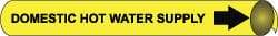 NMC - Pipe Marker with Domestic Hot Water Supply Legend and Arrow Graphic - 1-1/8 to 2-3/8" Pipe Outside Diam, Black on Yellow - All Tool & Supply