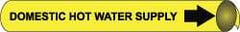 NMC - Pipe Marker with Domestic Hot Water Supply Legend and Arrow Graphic - 1-1/8 to 2-3/8" Pipe Outside Diam, Black on Yellow - All Tool & Supply