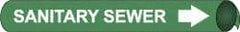 NMC - Pipe Marker with Sanitary Sewer Legend and Arrow Graphic - 3-3/8 to 4-1/2" Pipe Outside Diam, White on Green - All Tool & Supply