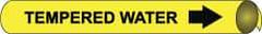 NMC - Pipe Marker with Tempered Water Legend and Arrow Graphic - 1-1/8 to 2-3/8" Pipe Outside Diam, Black on Yellow - All Tool & Supply