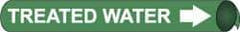 NMC - Pipe Marker with Treated Water Legend and Arrow Graphic - 3-3/8 to 4-1/2" Pipe Outside Diam, White on Green - All Tool & Supply