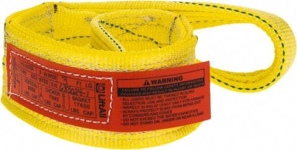 Lift-All - 3' Long x 3" Wide, 8,600 Lb Vertical Capacity, 2 Ply, Polyester Web Sling - 6,900 Lb Choker Capacity, Yellow - All Tool & Supply