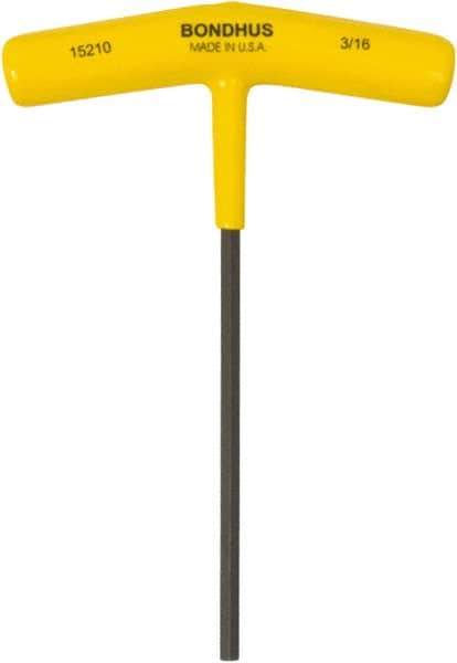 Bondhus - 3/16" Hex, T-Handle Cushion Grip, Hex Key - 6" OAL, Protanium High Torque Steel, Inch System of Measurement - All Tool & Supply