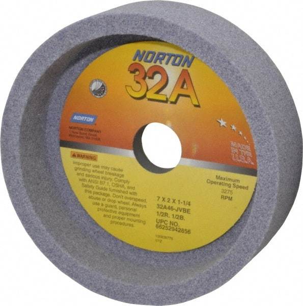 Norton - 7" Diam, 1-1/4" Hole Size, 2" Overall Thickness, 46 Grit, Type 6 Tool & Cutter Grinding Wheel - Coarse Grade, Aluminum Oxide, J Hardness, Vitrified Bond, 3,275 RPM - All Tool & Supply