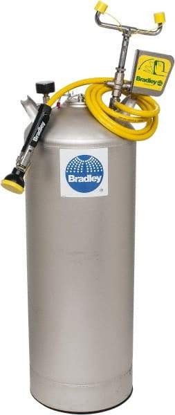 Bradley - 15 Gallon, 0.4 GPM Flow Rate at 30 PSI, Pressurized with Drench Hose Stainless Steel, Portable Eye Wash Station - 18 Min Duration, 12-1/4 Inch Wide x 30-3/8 Inch High - All Tool & Supply