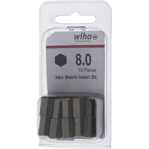 Wiha - 8mm Hex Screwdriver Bit - 1/4" Drive, 1" OAL - All Tool & Supply