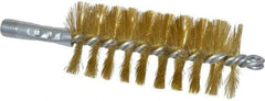 Schaefer Brush - 4-1/2" Brush Length, 2" Diam, Double Stem, Single Spiral Tube Brush - 8" Long, Brass, 1/4" NPSM Male Connection - All Tool & Supply