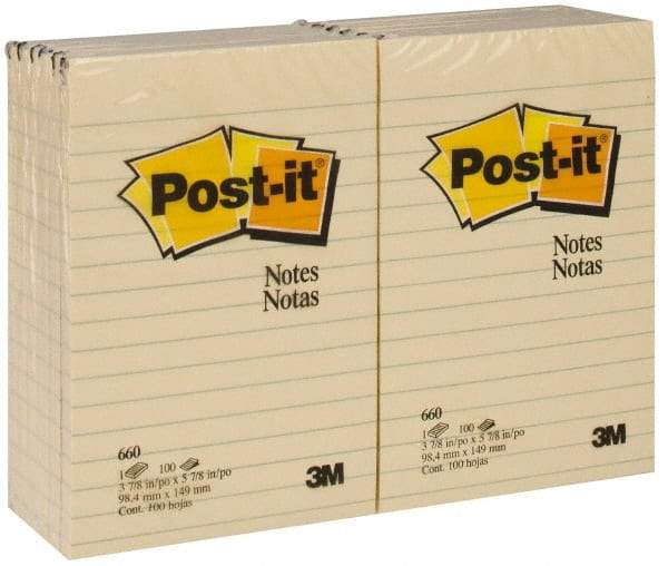 3M - 100 Sheet, 4 x 6", Note Pad/Writing Pad/Notebook - Yellow - All Tool & Supply