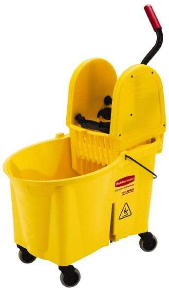 Rubbermaid - 44 Qt Plastic Bucket & Wringer - 26-3/4" Long x 38-3/4" High x 18-1/8" Wide, Yellow - All Tool & Supply