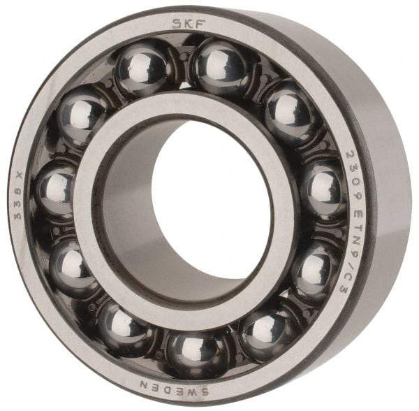 SKF - 45mm Bore Diam, 100mm OD, Open Self Aligning Radial Ball Bearing - 36mm Wide, 2 Rows, Round Bore, 4,340 Lb Static Capacity, 14,300 Lb Dynamic Capacity - All Tool & Supply