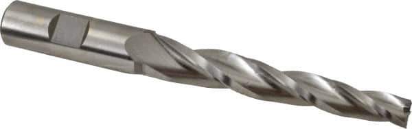 Made in USA - 2° Taper Angle per Side, 3/8" Small End Diam, 3-1/4" LOC, High Speed Steel 3 Flute Tapered Square End Mill - 5-1/2" OAL, 5/8" Shank Diam, Spiral Flute - All Tool & Supply