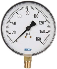 Wika - 4" Dial, 1/4 Thread, 0-160 Scale Range, Pressure Gauge - Lower Connection Mount, Accurate to 3-2-3% of Scale - All Tool & Supply