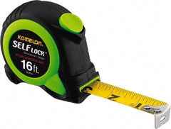 Komelon - 16' x 3/4" Yellow Steel Blade Tape Measure - 1/16" Graduation, Inch Graduation Style, High-Visibility Green/Black ABS Plastic Case - All Tool & Supply