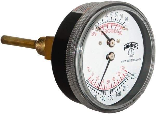 Winters - 2-1/2" Dial, 1/4 Thread, 0-75 Scale Range, Pressure Gauge - Lower Connection Mount, Accurate to 0.03% of Scale - All Tool & Supply