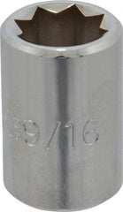 Proto - 9/16", 1/2" Drive, Standard Hand Socket - 8 Points, 1-1/2" OAL, Alloy Steel, Chrome Finish - All Tool & Supply