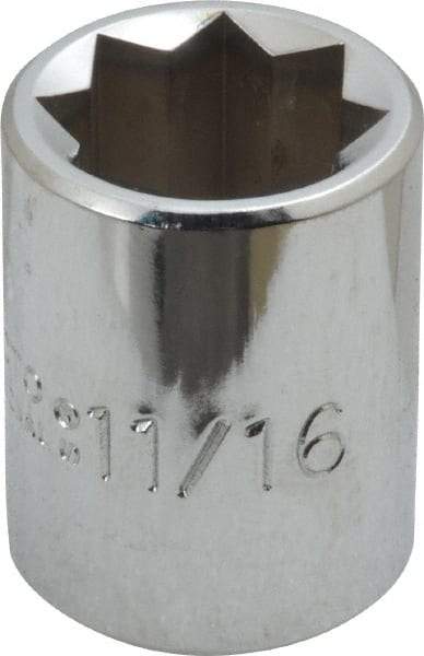 Proto - 11/16", 1/2" Drive, Standard Hand Socket - 8 Points, 1-1/2" OAL, Alloy Steel, Chrome Finish - All Tool & Supply