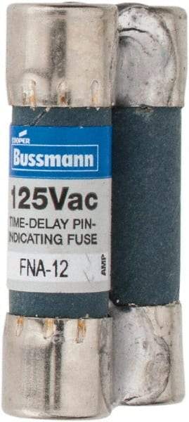 Cooper Bussmann - 125 VAC, 12 Amp, Time Delay Pin Indicator Fuse - Fuse Holder Mount, 1-1/2" OAL, 10 at AC kA Rating, 13/32" Diam - All Tool & Supply