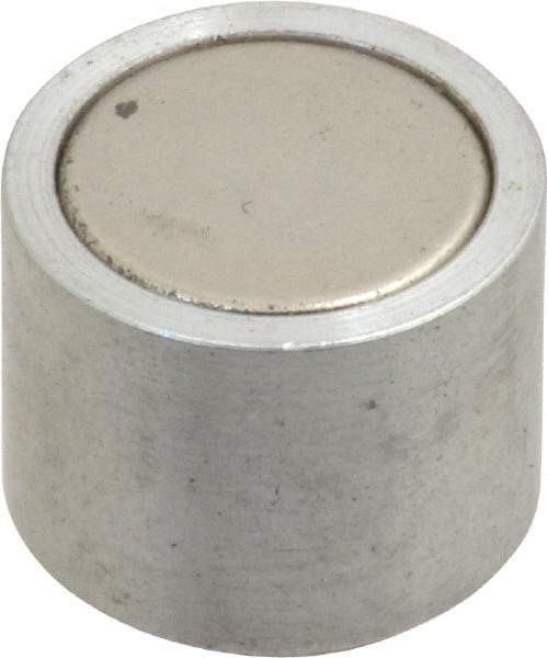 Mag-Mate - 10-24 Thread, 5/8" Diam, 1/2" High, 2.18 Lb Average Pull Force, Neodymium Rare Earth Pot Magnet - 1/4" Tapped Hole Depth, Nickel Plated, Aluminum Insulated - All Tool & Supply