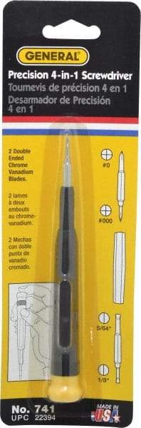 General - 4 Piece Bit Screwdriver - Phillips, Slotted, Precision - All Tool & Supply