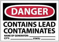 NMC - "Danger - Contains Lead Contaminates - Name of Generator:___ City:___ State:___", 3" Long x 5" Wide, Paper Safety Sign - Rectangle, Use for Hazardous Materials - All Tool & Supply