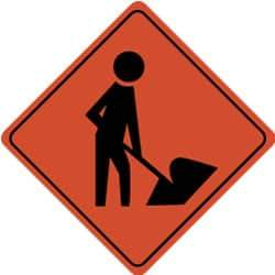 NMC - "Worker Digging", 24" Wide x 24" High, Aluminum Traffic Control Signs - 0.08" Thick, Black on Orange, High Intensity Reflectivity, Diamond, Post Mount - All Tool & Supply