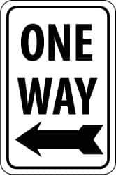 NMC - "One Way", "Left Arrow", 18" Wide x 24" High, Aluminum Parking Lot Traffic Signs - 0.08" Thick, Black on White, High Intensity Reflectivity, Rectangle, Post Mount - All Tool & Supply