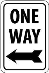 NMC - "One Way", "Left Arrow", 12" Wide x 18" High, Aluminum Parking Lot Traffic Signs - 0.08" Thick, Black on White, High Intensity Reflectivity, Rectangle, Post Mount - All Tool & Supply