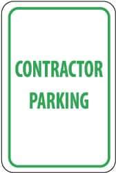 NMC - "Contractor Parking", 12" Wide x 18" High, Aluminum Reserved Parking Signs - 0.04" Thick, Green on White, Rectangle, Wall Mount - All Tool & Supply