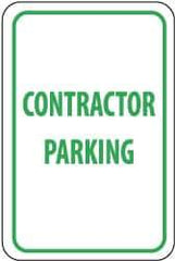 NMC - "Contractor Parking", 12" Wide x 18" High, Aluminum Reserved Parking Signs - 0.063" Thick, Green on White, Rectangle, Post Mount - All Tool & Supply