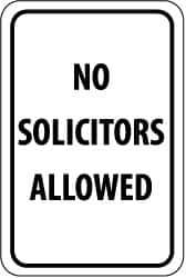 NMC - "No Solicitors Allowed", 12" Wide x 18" High, Aluminum Parking Lot Traffic Signs - 0.063" Thick, Black on White, Rectangle, Post Mount - All Tool & Supply