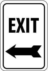 NMC - "Exit", "Left Arrow", 12" Wide x 18" High, Aluminum Parking Lot Traffic Signs - 0.08" Thick, Black on White, High Intensity Reflectivity, Rectangle, Post Mount - All Tool & Supply