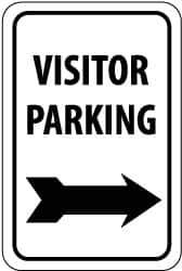 NMC - "Visitor Parking", "Right Arrow", 12" Wide x 18" High, Aluminum Parking Lot Traffic Signs - 0.04" Thick, Black on White, Rectangle, Wall Mount - All Tool & Supply