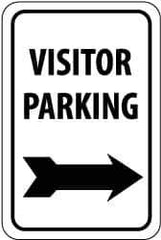 NMC - "Visitor Parking", "Right Arrow", 12" Wide x 18" High, Aluminum Parking Lot Traffic Signs - 0.063" Thick, Black on White, Rectangle, Post Mount - All Tool & Supply