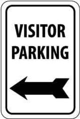 NMC - "Visitor Parking", "Left Arrow", 12" Wide x 18" High, Aluminum Parking Lot Traffic Signs - 0.063" Thick, Black on White, Rectangle, Post Mount - All Tool & Supply