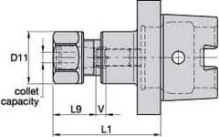 Kennametal - 1.02mm to 16mm Capacity, 70mm Projection, HSK40 Hollow Taper, ER25 Collet Chuck - 90mm OAL - Exact Industrial Supply