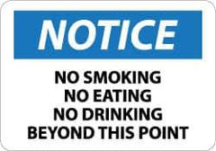 NMC - "Notice - No Smoking - No Eating - No Drinking Beyond This Area", 7" Long x 10" Wide, Rigid Plastic Safety Sign - Rectangle, 0.05" Thick, Use for Security & Admittance - All Tool & Supply