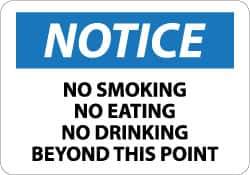 NMC - "Notice - No Smoking - No Eating - No Drinking Beyond This Area", 10" Long x 14" Wide, Pressure-Sensitive Vinyl Safety Sign - Rectangle, 0.004" Thick, Use for Accident Prevention - All Tool & Supply