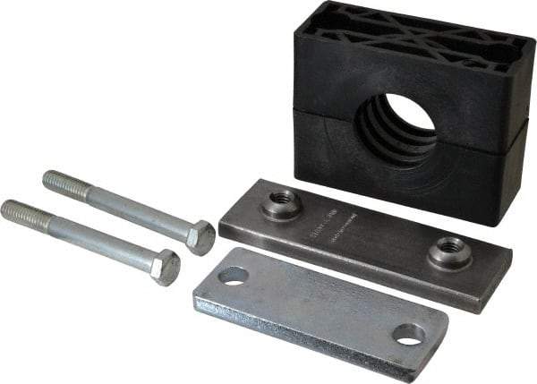 HYDAC - 5.51" Wide x 4.33" High x 1.77" Deep, Polypropylene Heavy Duty Vibration-Control Clamp - Carbon Steel Plate, Mount with Weld Plate, Top Plate, Plastic Clamp Pair, Bolts - All Tool & Supply