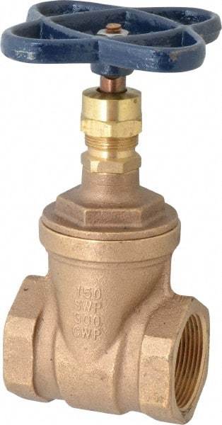 NIBCO - 1-1/2" Pipe, Class 150, Threaded Bronze Solid Wedge Stem Gate Valve - 300 WOG, 150 WSP, Screw-In Bonnet - All Tool & Supply