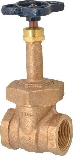 NIBCO - 1-1/4" Pipe, Class 150, Threaded Bronze Solid Wedge Rising Stem Gate Valve - 300 WOG, 150 WSP, Bolted Bonnet - All Tool & Supply