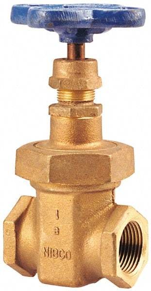 NIBCO - 3" Pipe, Class 150, Threaded Bronze Solid Wedge Stem Gate Valve - 300 WOG, 150 WSP, Union Bonnet - All Tool & Supply