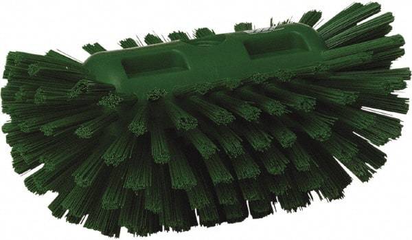 Vikan - 1-1/2" Bristle Length, Polyester Utility Scrub Brush - 5-1/2" Wide Head, 8" OAL, European Threaded Handle, Green, Polypropylene Block - All Tool & Supply