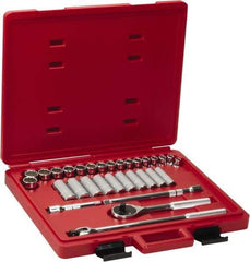 Proto - 31 Piece 1/2" Drive Chrome Finish Deep Well Socket Set - 12 Points, 10mm to 26mm Range, Metric Measurement Standard - All Tool & Supply